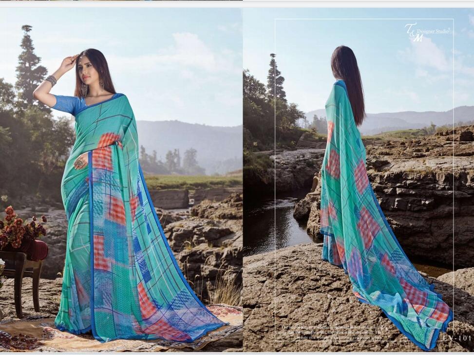 T And M Present Ek Vastra Vol 10 Georgette Digital Print With Border Saree Collection