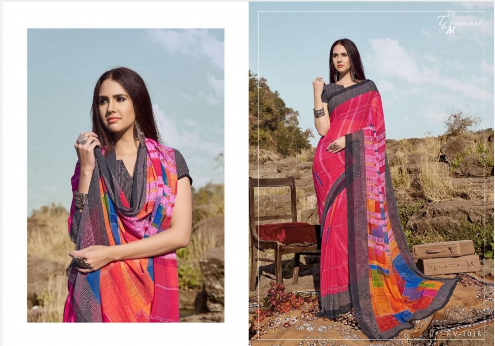 T And M Present Ek Vastra Vol 10 Georgette Digital Print With Border Saree Collection