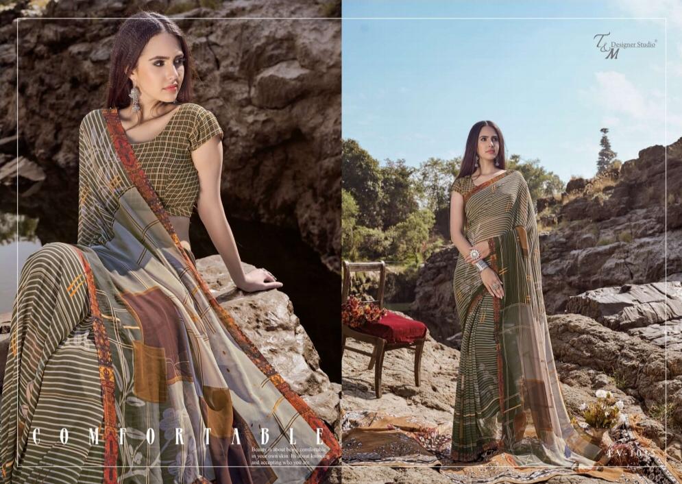 T And M Present Ek Vastra Vol 10 Georgette Digital Print With Border Saree Collection