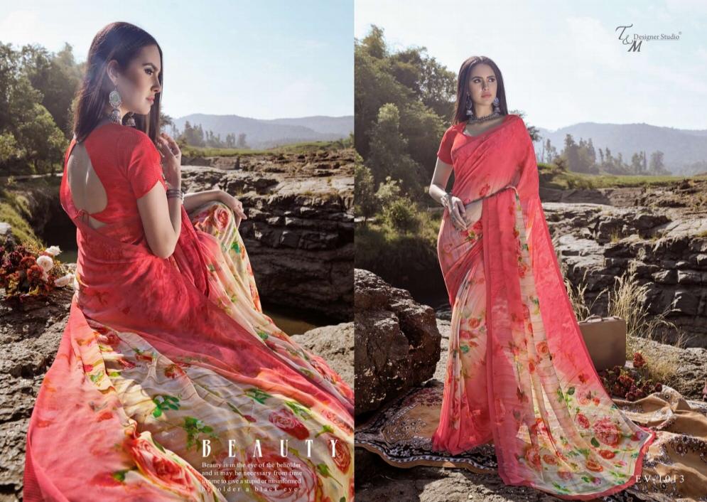T And M Present Ek Vastra Vol 10 Georgette Digital Print With Border Saree Collection