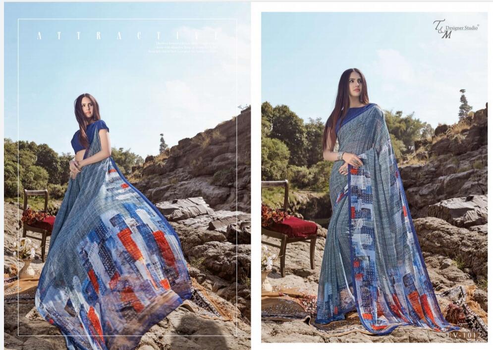 T And M Present Ek Vastra Vol 10 Georgette Digital Print With Border Saree Collection