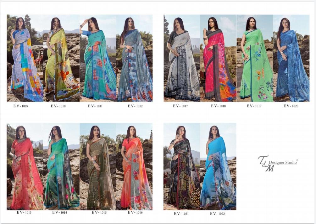 T And M Present Ek Vastra Vol 10 Georgette Digital Print With Border Saree Collection