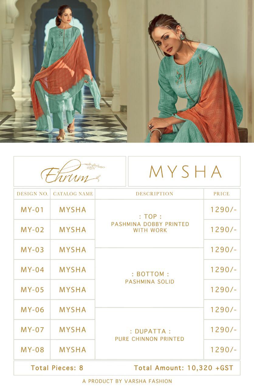 Varsha Fashion Mysha Pashmina Dobby Printed With Work Suit Catalogs Seller