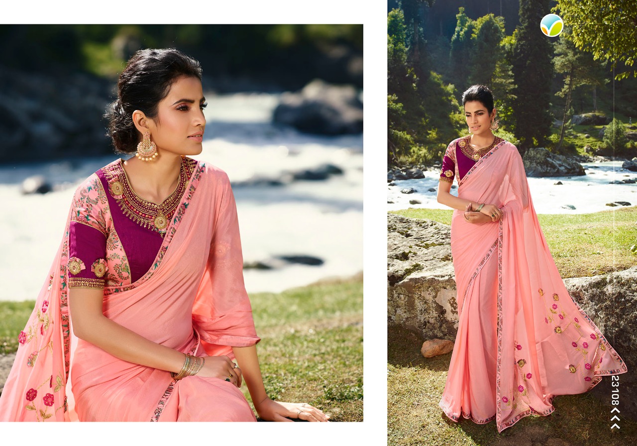 Vinay Fashion Vibrant Diamond Chiffon Digital Print Beautiful Border Saree Catalogs