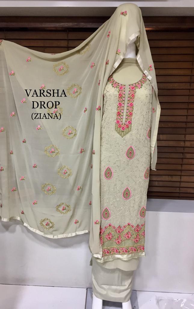 Ziana Presents Varsha Drop Heavy Georgette Fancy Embroidery Work Dress Materials