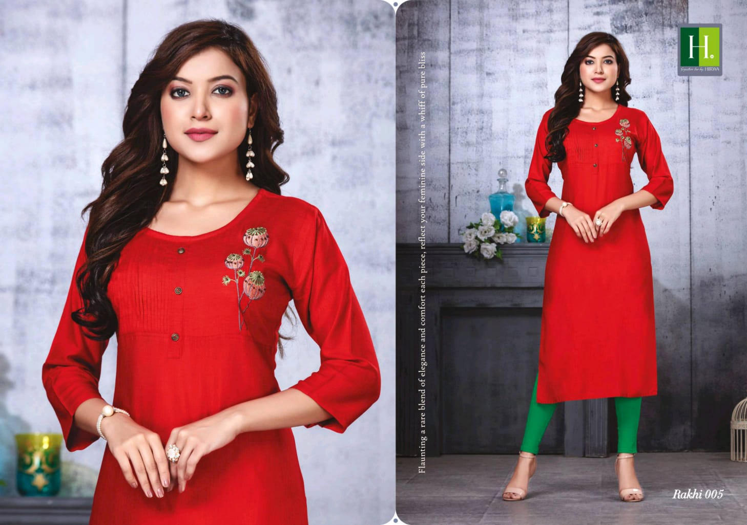 Hirwa Launch Rakhi Vol 3 Rayin With Embroidery Hand Work Kurti Catalogs Seller
