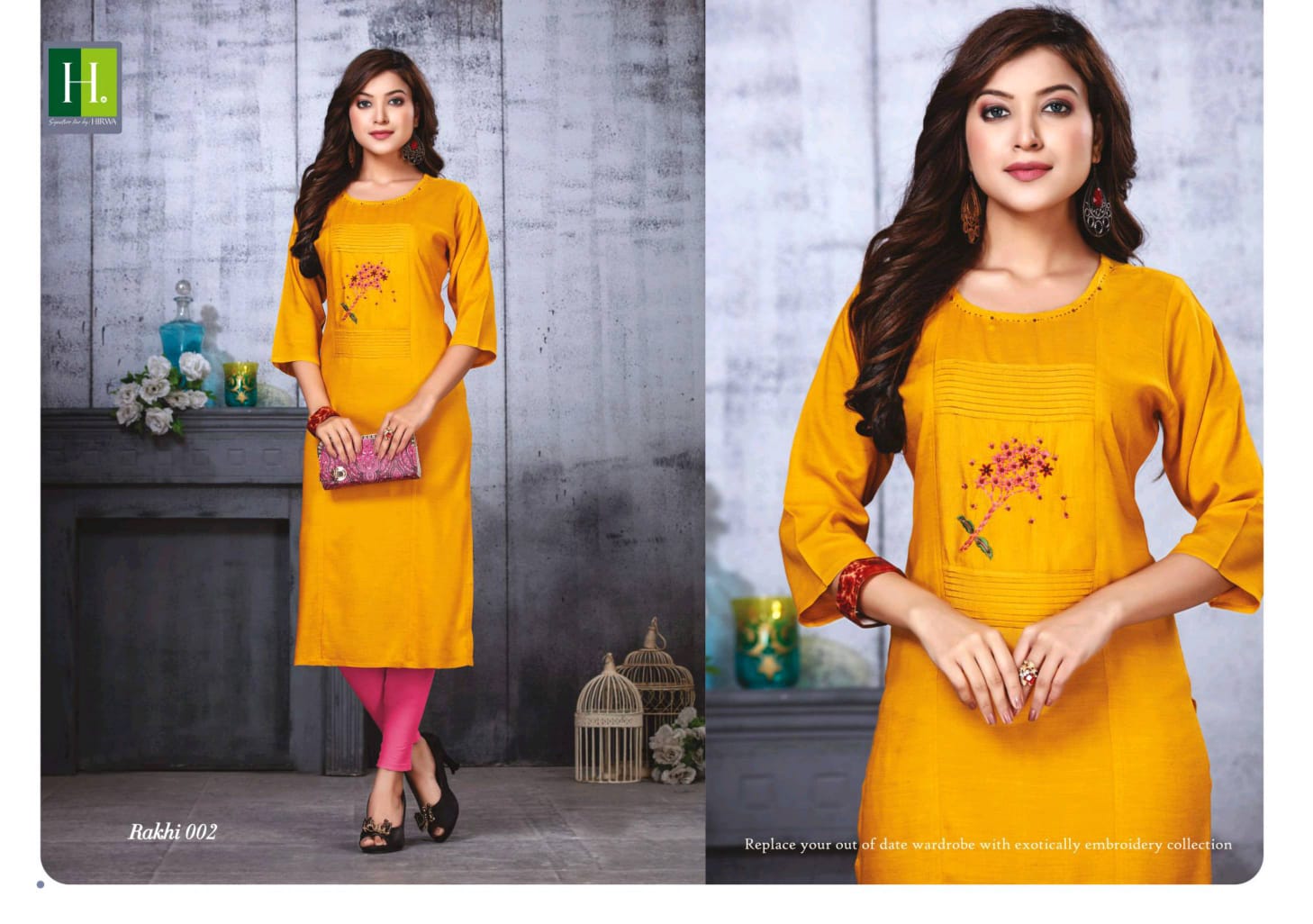 Hirwa Launch Rakhi Vol 3 Rayin With Embroidery Hand Work Kurti Catalogs Seller