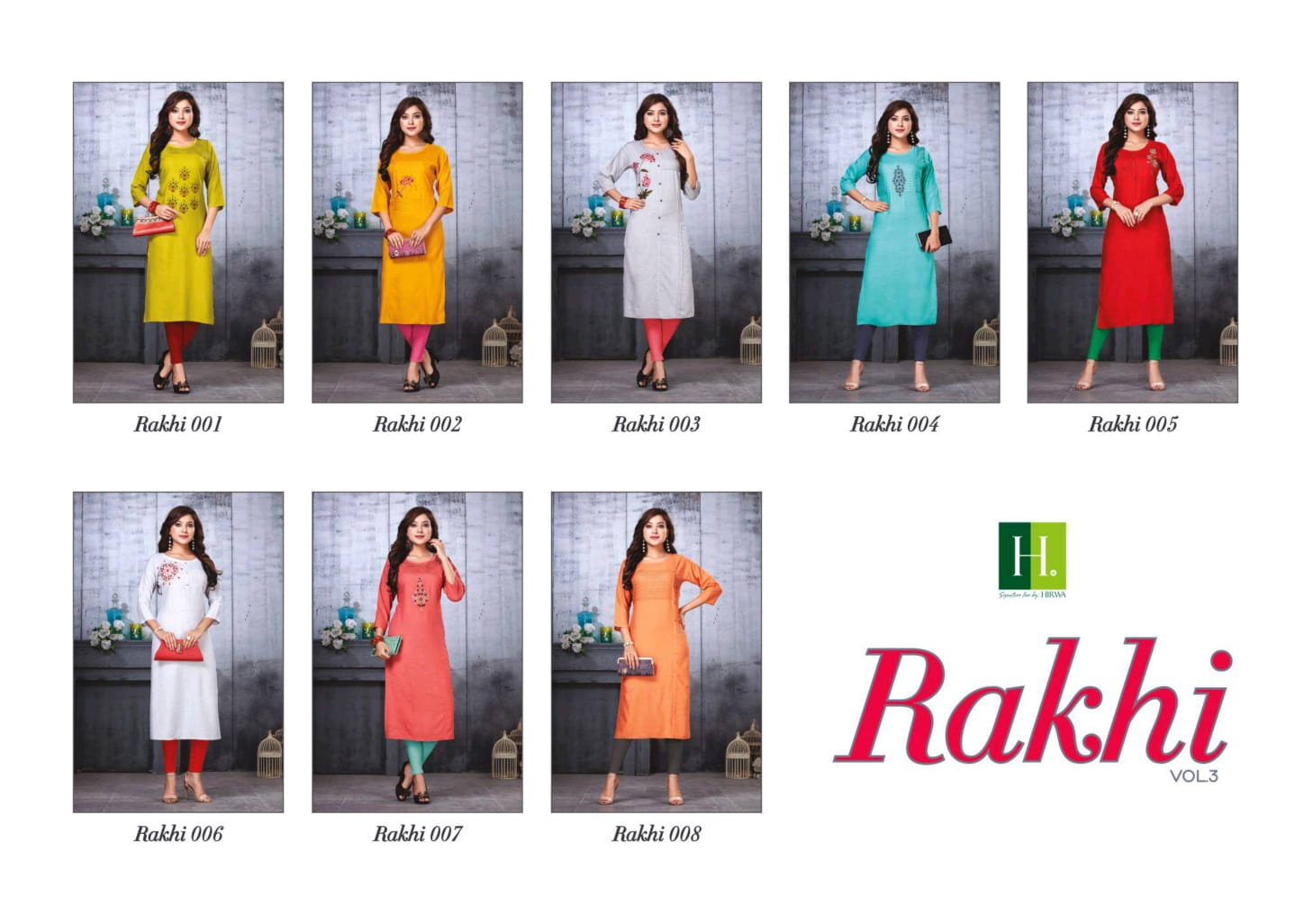 Hirwa Launch Rakhi Vol 3 Rayin With Embroidery Hand Work Kurti Catalogs Seller