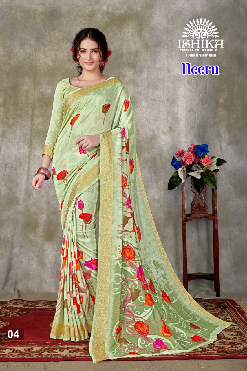 Ishika Saree Neeru Fancy Designer Print With Zari Border Saree Exporter