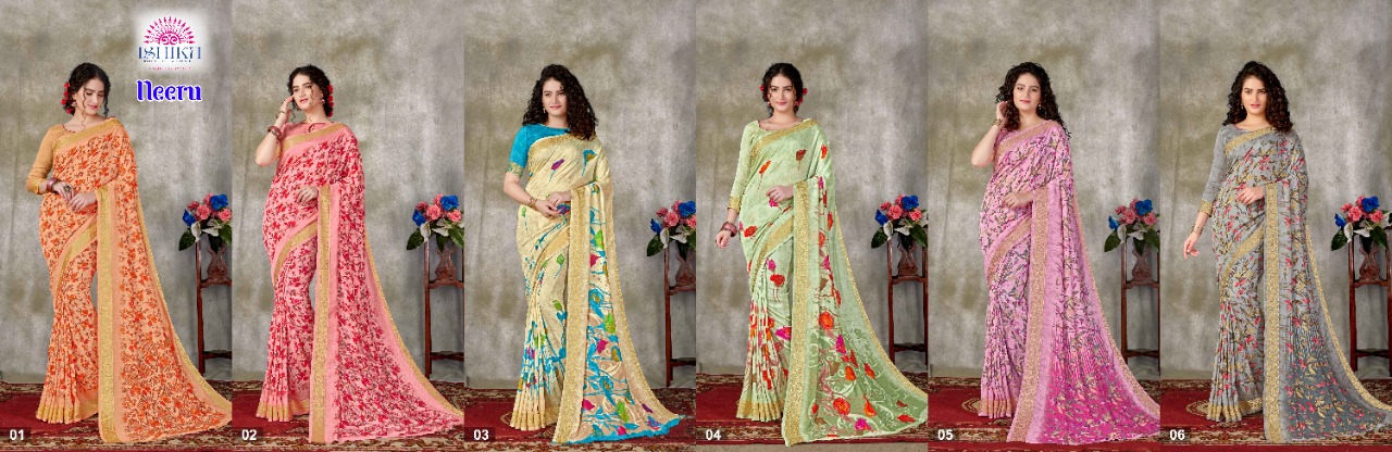 Ishika Saree Neeru Fancy Designer Print With Zari Border Saree Exporter