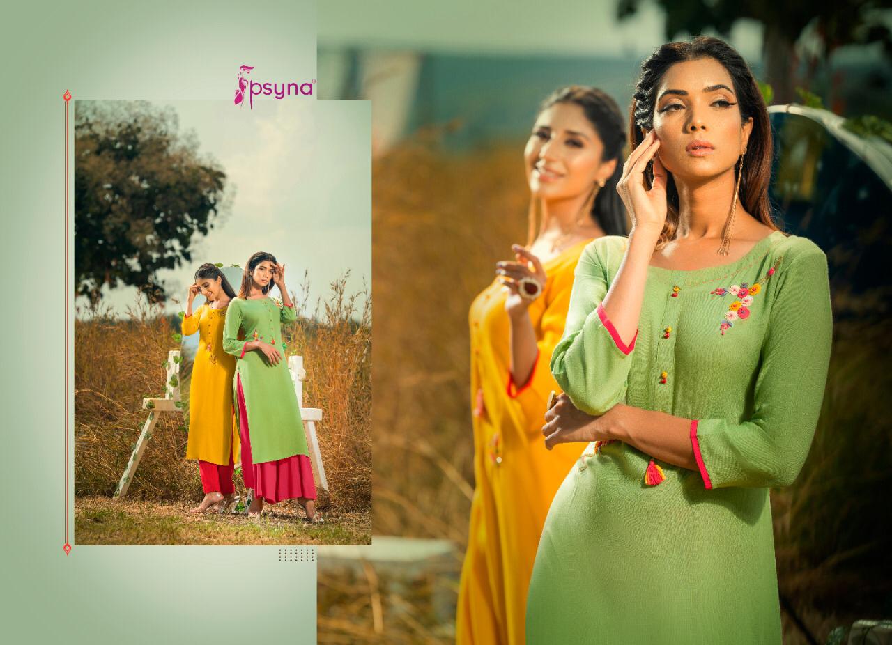 Psyna Launch Poshak Vol 8 Rayon Slub Exclusive Stylish Festive Wear Kurti Catalogs