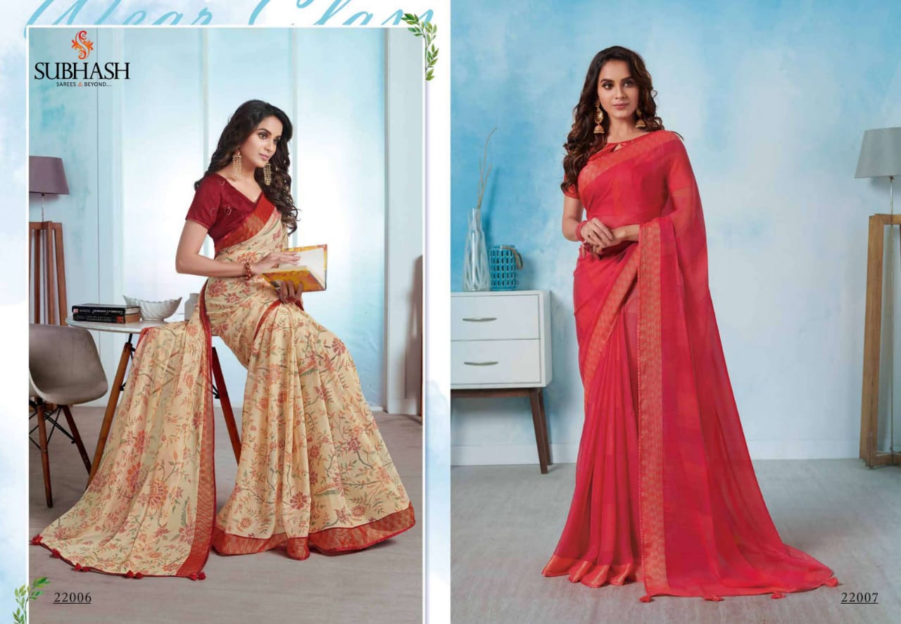 Subhash Saree Sundari Linen 22001-22015 Series Exclusive Synthetic Saree Catalogs