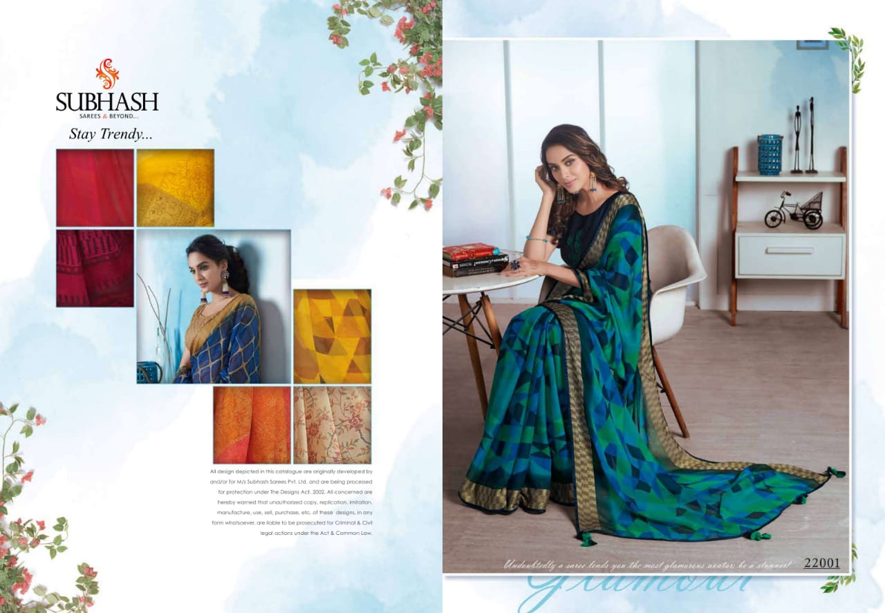 Subhash Saree Sundari Linen 22001-22015 Series Exclusive Synthetic Saree Catalogs