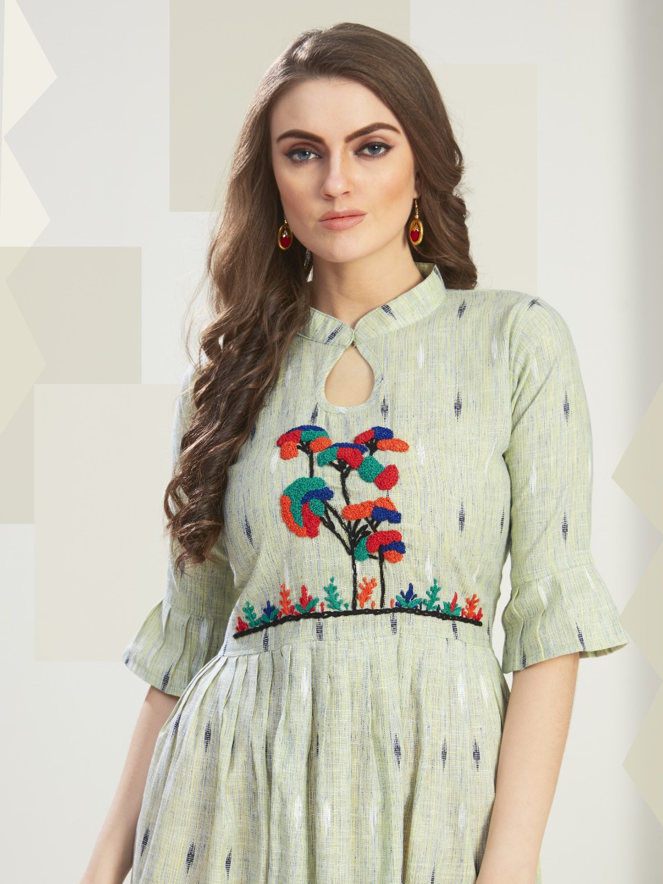 Vee Fab India Present Outlook Cotton Handwork Short Gown Style Kurti Wholesaler