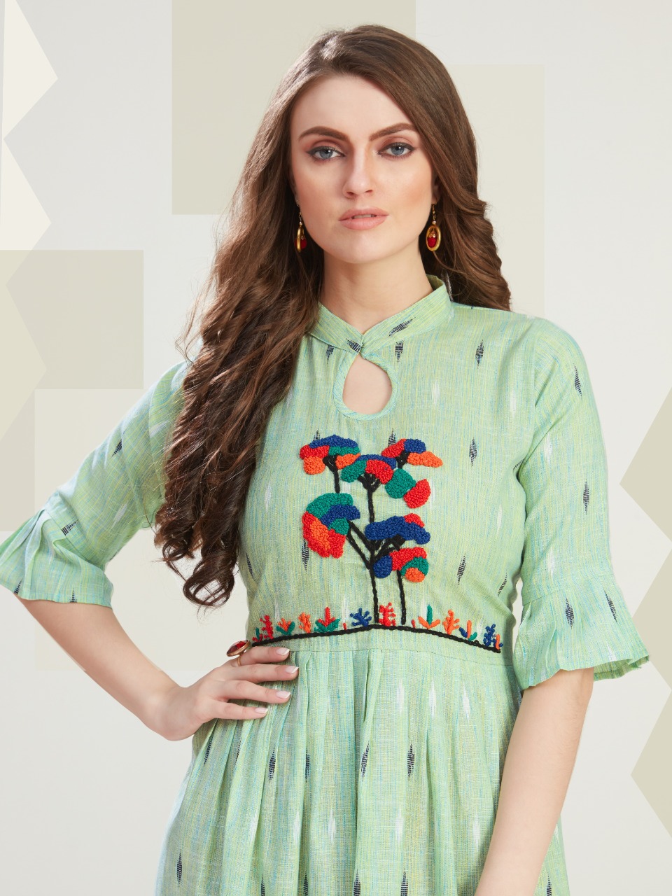 Vee Fab India Present Outlook Cotton Handwork Short Gown Style Kurti Wholesaler
