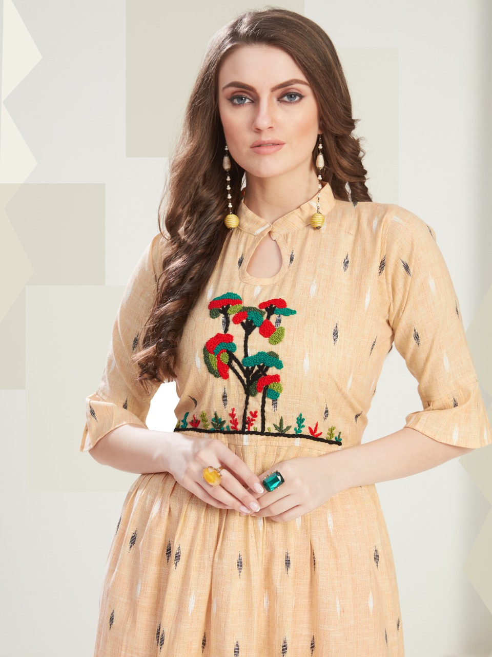 Vee Fab India Present Outlook Cotton Handwork Short Gown Style Kurti Wholesaler