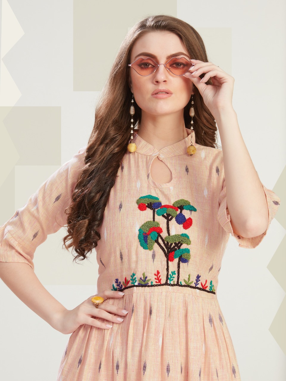 Vee Fab India Present Outlook Cotton Handwork Short Gown Style Kurti Wholesaler