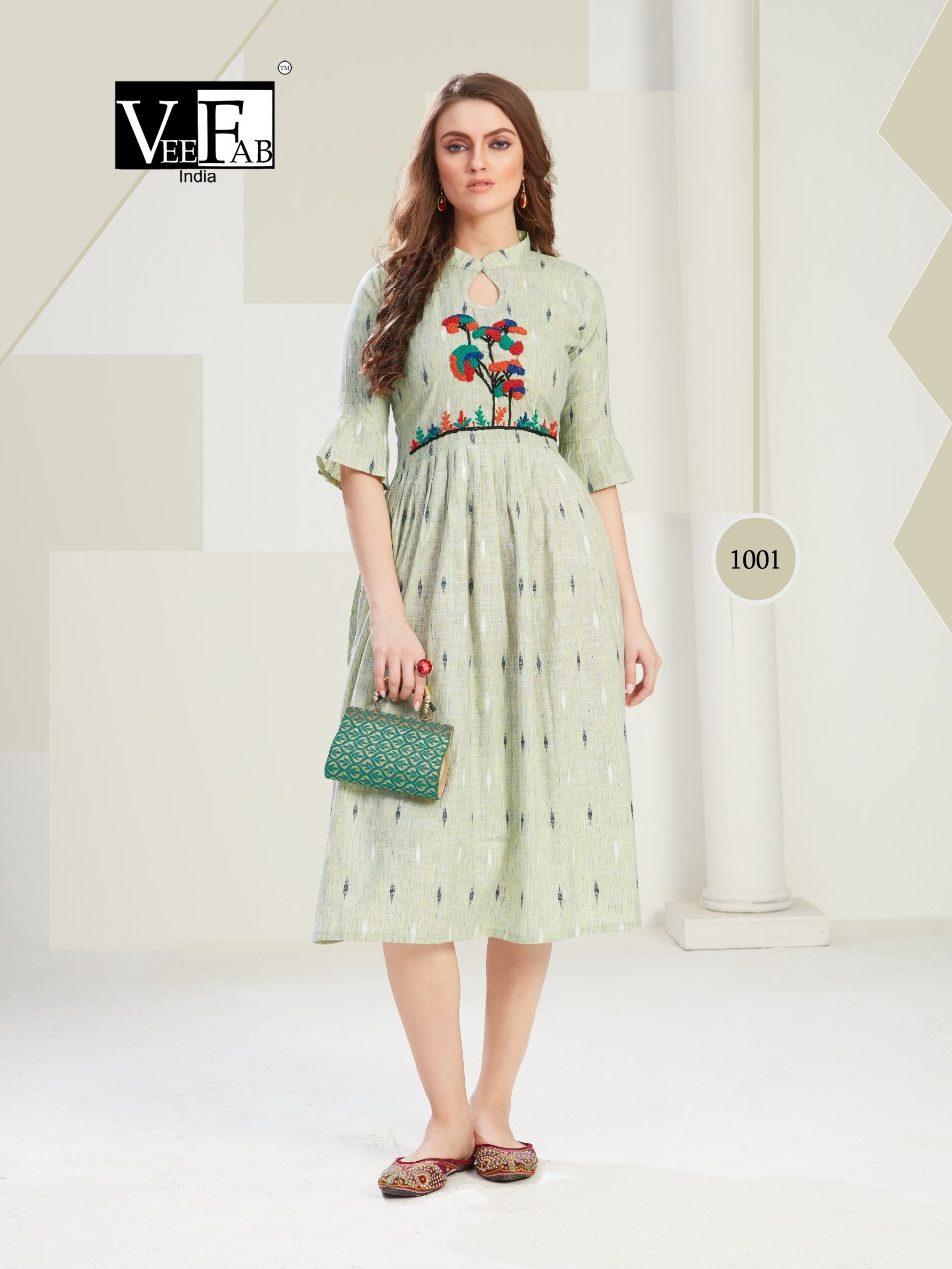 Vee Fab India Present Outlook Cotton Handwork Short Gown Style Kurti Wholesaler