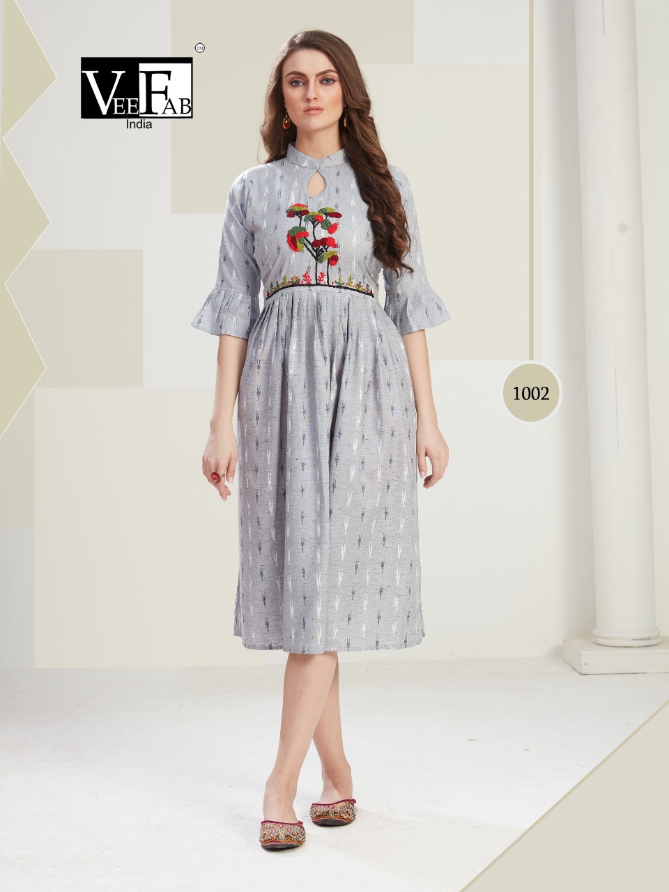 Vee Fab India Present Outlook Cotton Handwork Short Gown Style Kurti Wholesaler