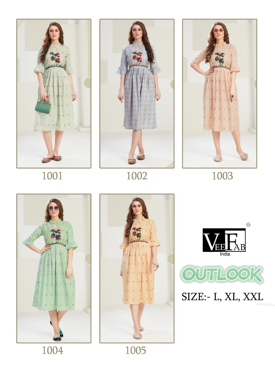 Vee Fab India Present Outlook Cotton Handwork Short Gown Style Kurti Wholesaler