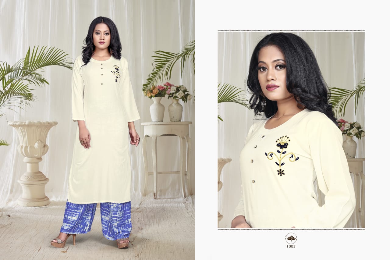 Vrunda Tex Launch Riddhi Heavy Rayon Kurti With Plazzo At Online Shopping In Surat