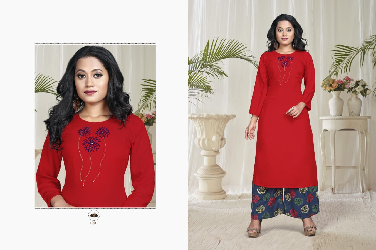 Vrunda Tex Launch Riddhi Heavy Rayon Kurti With Plazzo At Online Shopping In Surat