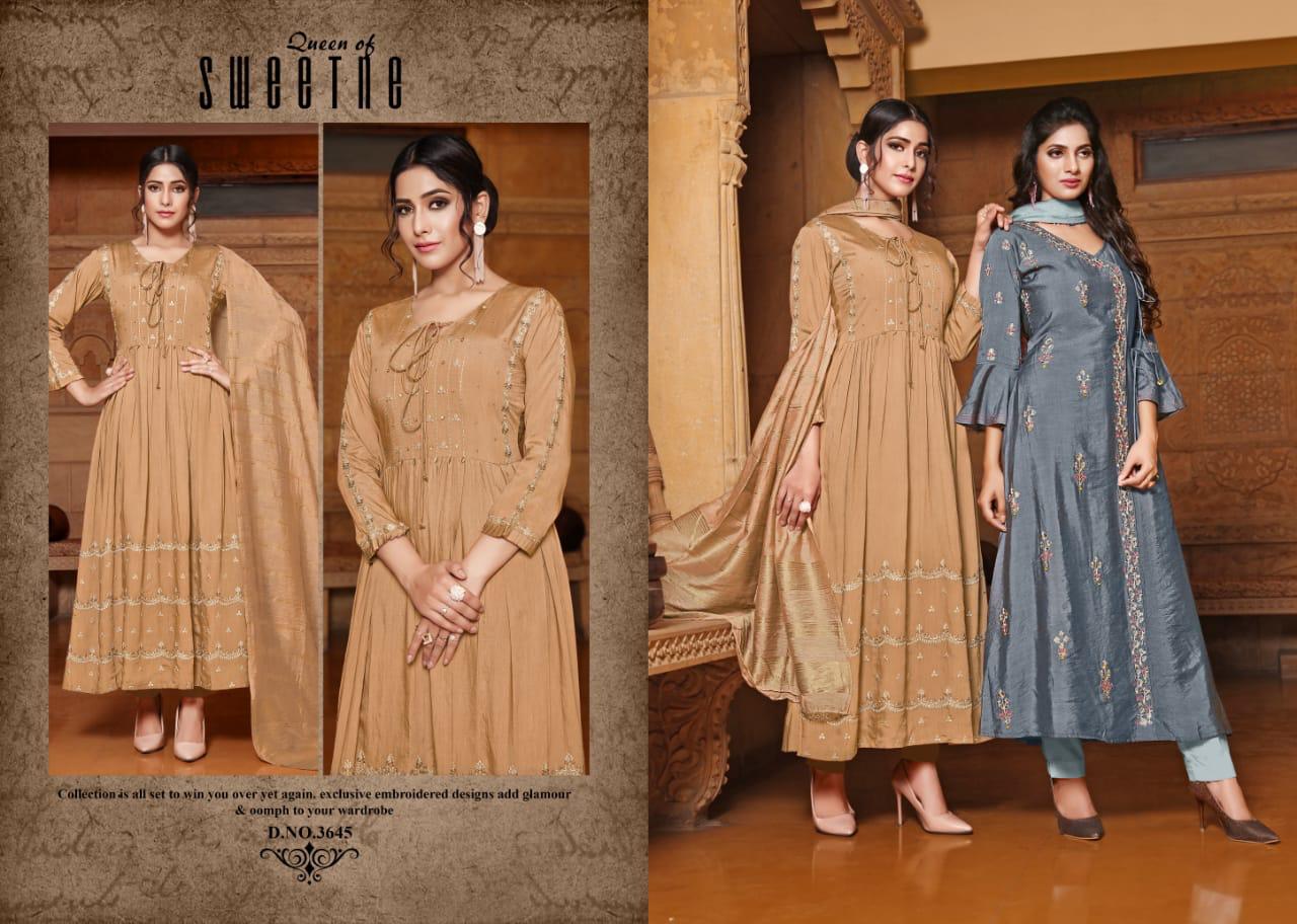 Yami Fashion Gajban Long Party Wear Exclusive Viscose Chanderi Kurti With Dupatta Catalogs