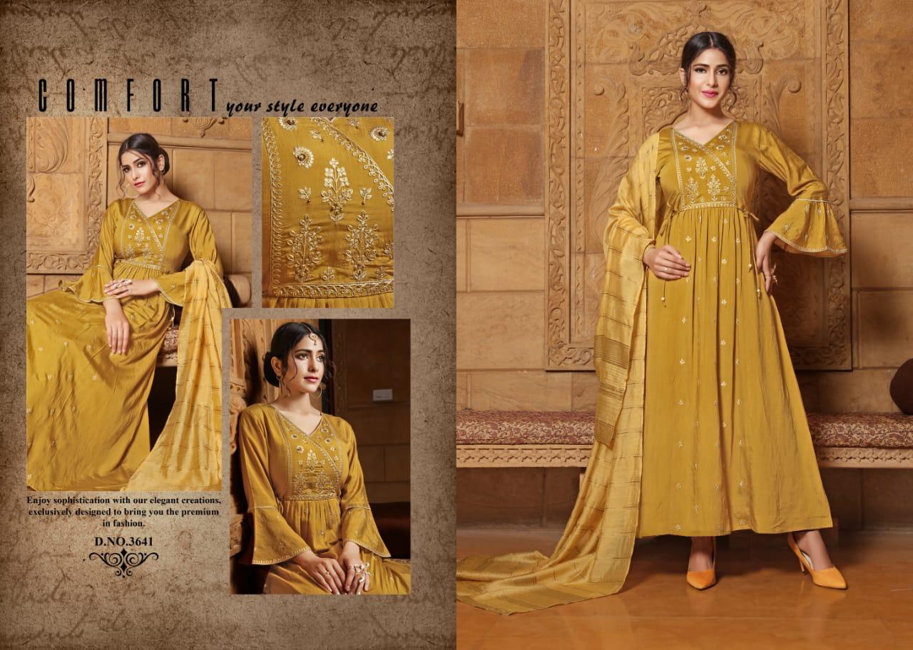 Yami Fashion Gajban Long Party Wear Exclusive Viscose Chanderi Kurti With Dupatta Catalogs