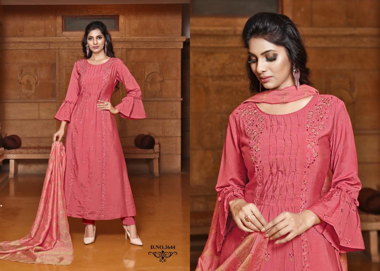 Yami Fashion Gajban Long Party Wear Exclusive Viscose Chanderi Kurti With Dupatta Catalogs