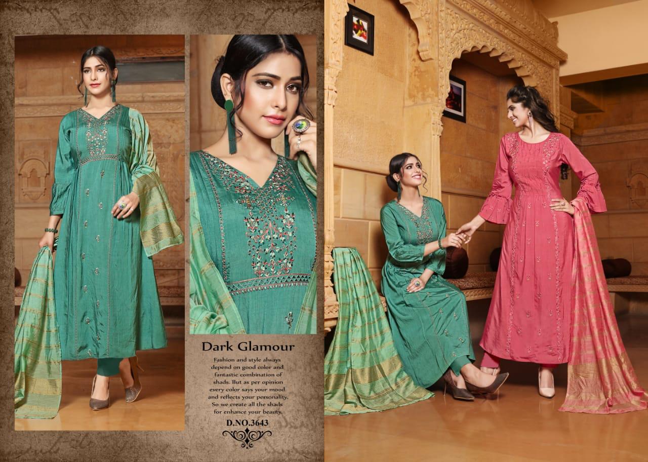 Yami Fashion Gajban Long Party Wear Exclusive Viscose Chanderi Kurti With Dupatta Catalogs