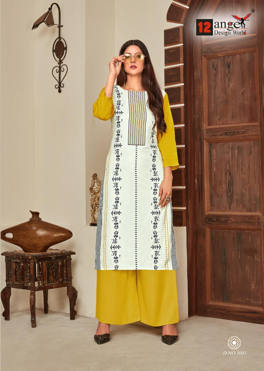12 Angel Presents Heritage Vol 8 Rayon Digital Print Casual Wear Kurti With Plazzo Set