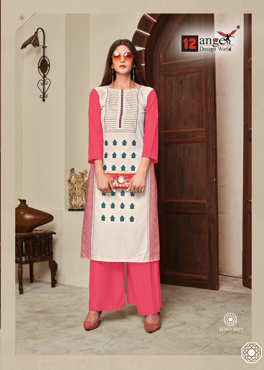 12 Angel Presents Heritage Vol 8 Rayon Digital Print Casual Wear Kurti With Plazzo Set