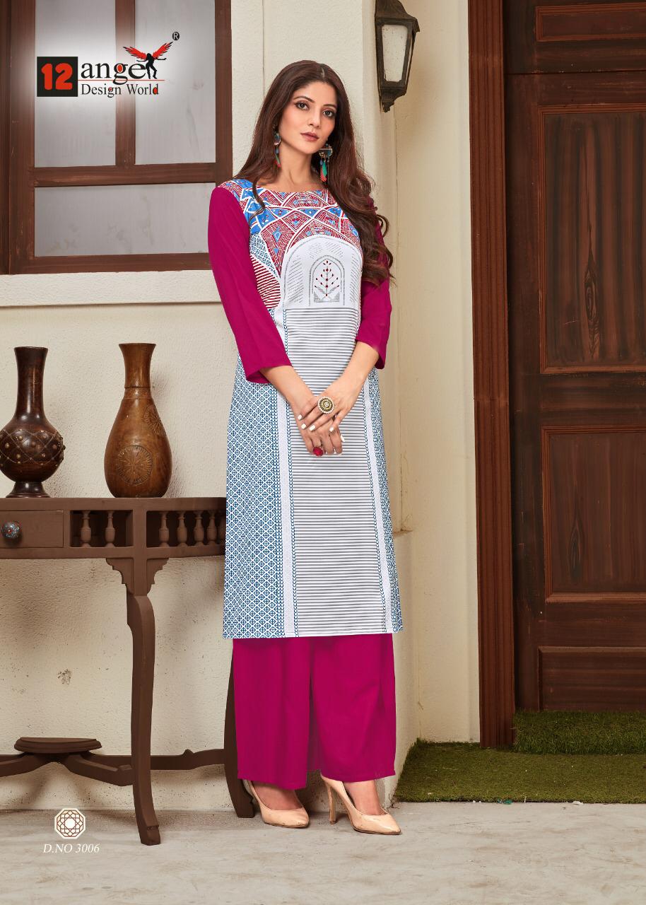 12 Angel Presents Heritage Vol 8 Rayon Digital Print Casual Wear Kurti With Plazzo Set