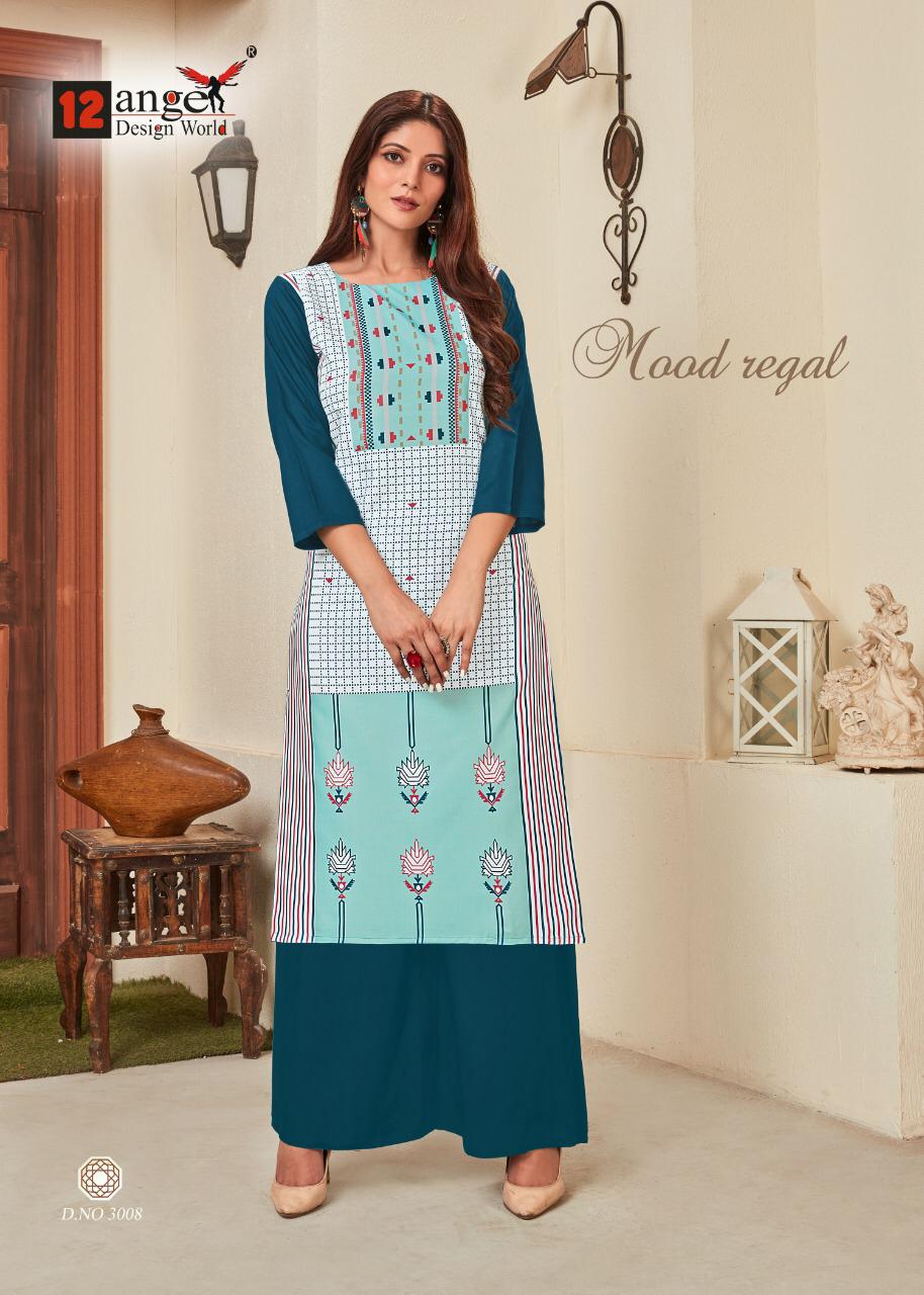12 Angel Presents Heritage Vol 8 Rayon Digital Print Casual Wear Kurti With Plazzo Set