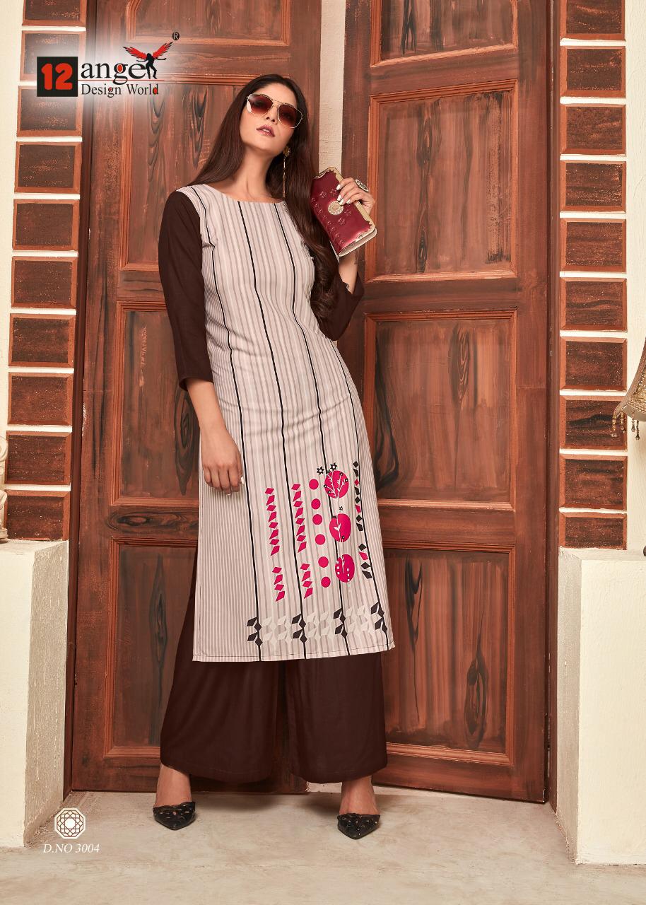 12 Angel Presents Heritage Vol 8 Rayon Digital Print Casual Wear Kurti With Plazzo Set