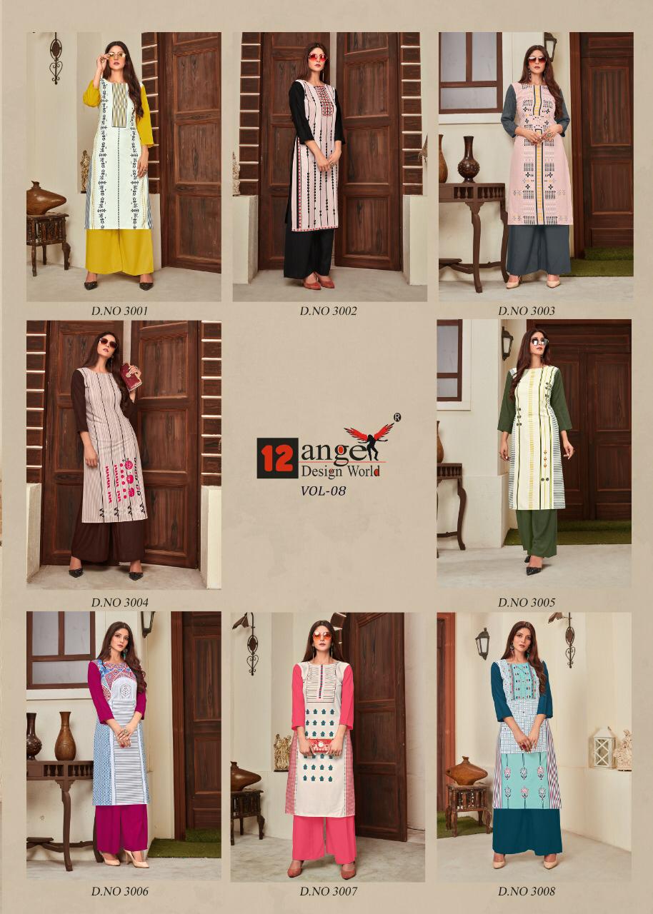 12 Angel Presents Heritage Vol 8 Rayon Digital Print Casual Wear Kurti With Plazzo Set