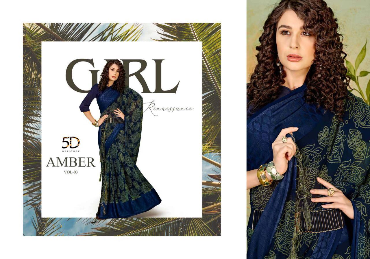 Amber Vol 3 By 5d Designer Crape Georgette With Jacquard Border Casual Wear Saree