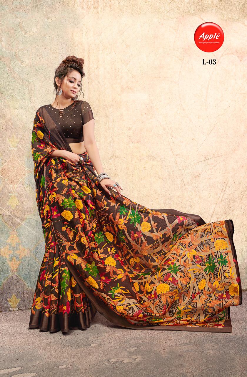 Apple Saree Launching Liva Linen Satin Casual Wear Saree At Wholesale Price In Surat Market