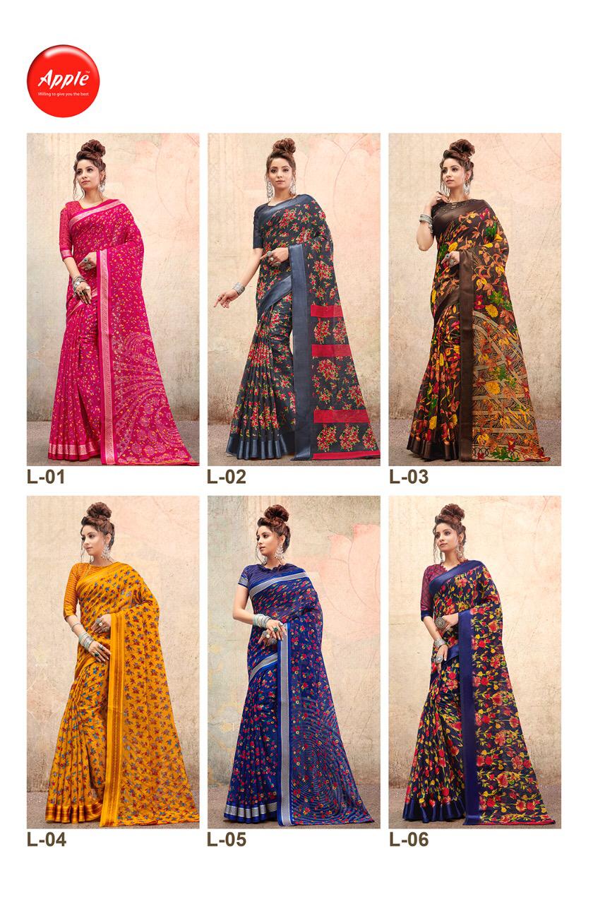 Apple Saree Launching Liva Linen Satin Casual Wear Saree At Wholesale Price In Surat Market