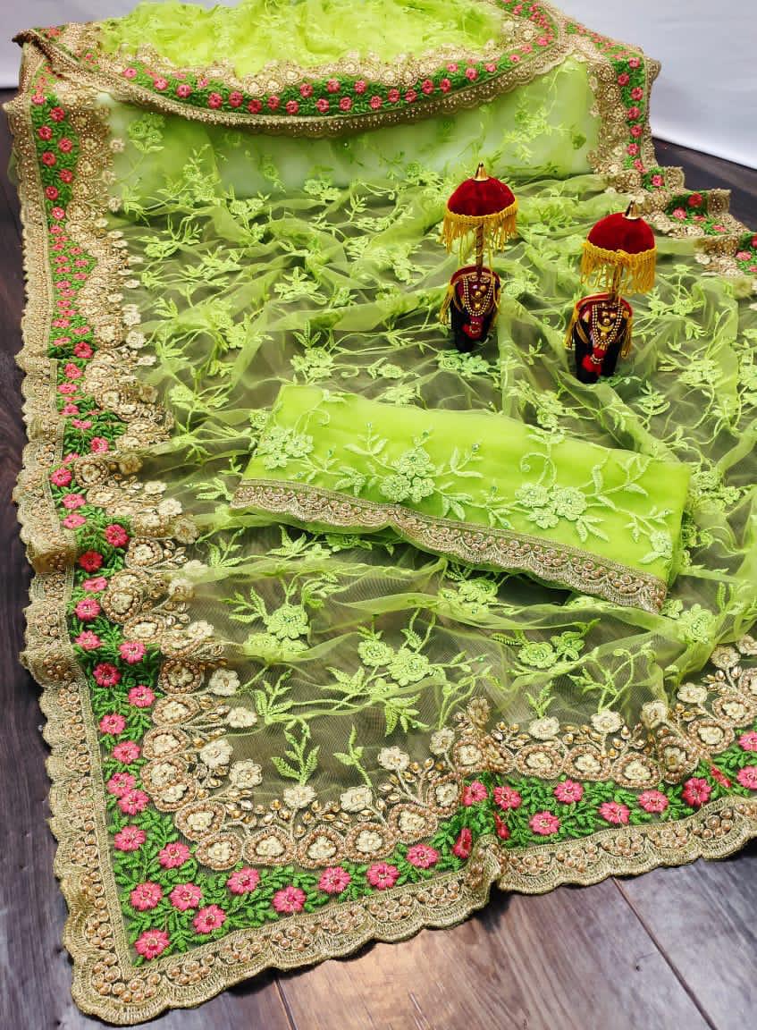Diya Fashion Presents Df 4040 Soft Net Flower Embroidery Work With Diamond Border Classy Look Saree