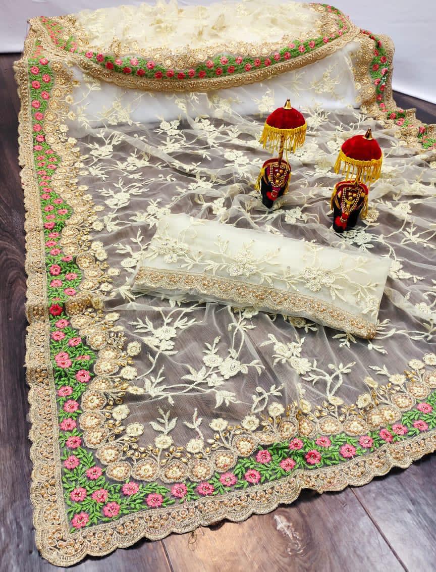 Diya Fashion Presents Df 4040 Soft Net Flower Embroidery Work With Diamond Border Classy Look Saree