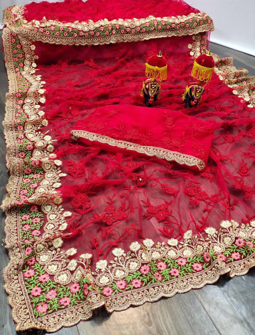 Diya Fashion Presents Df 4040 Soft Net Flower Embroidery Work With Diamond Border Classy Look Saree