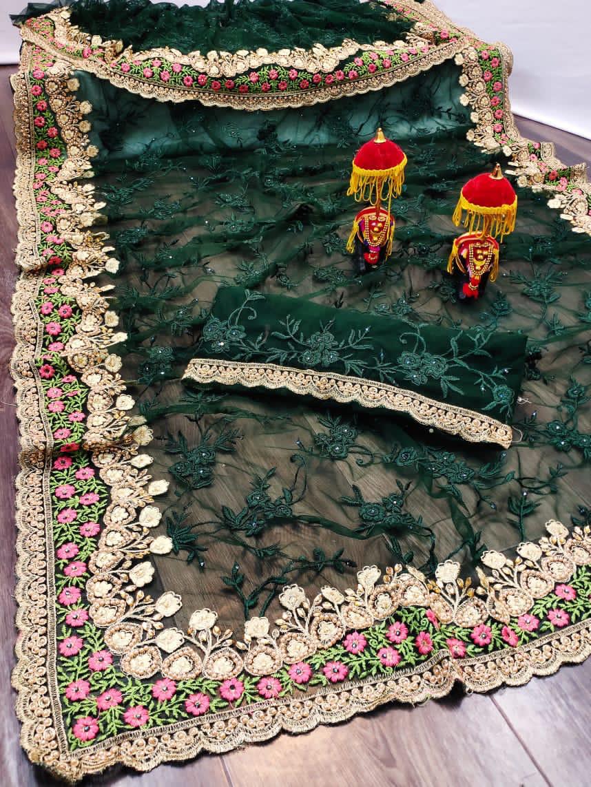 Diya Fashion Presents Df 4040 Soft Net Flower Embroidery Work With Diamond Border Classy Look Saree