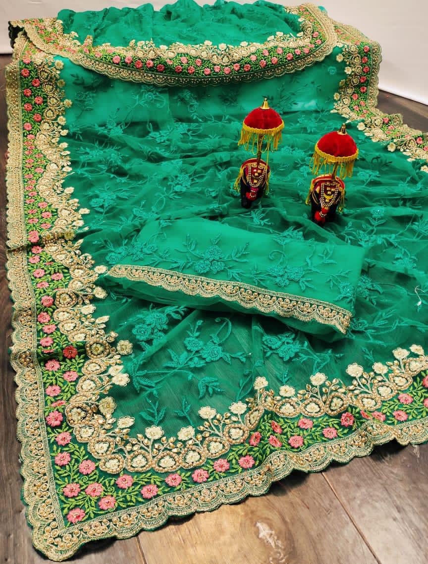 Diya Fashion Presents Df 4040 Soft Net Flower Embroidery Work With Diamond Border Classy Look Saree