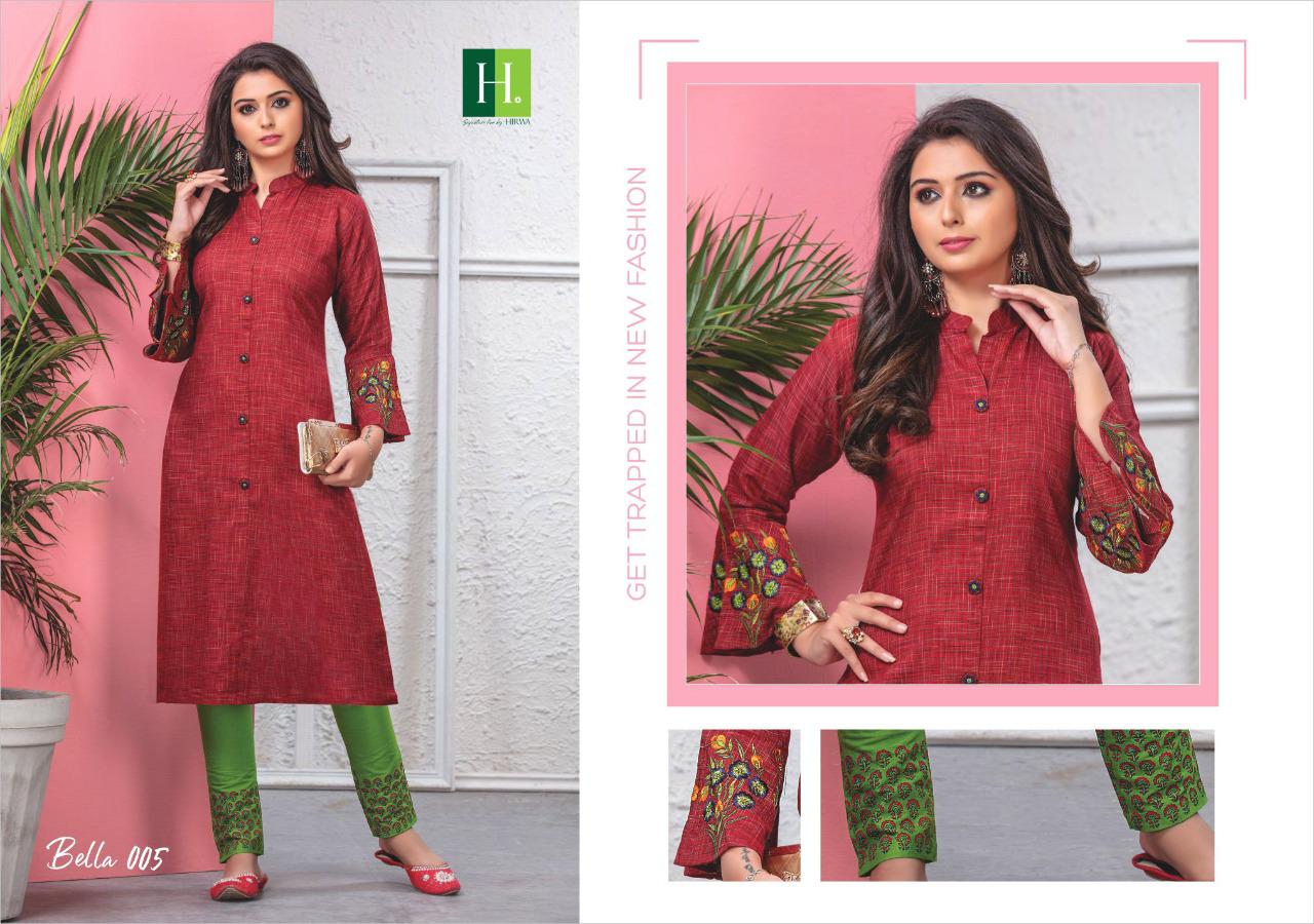 Hirwa Launching Bella Fancy Rayon With Embroidery Branded Kurti Trader