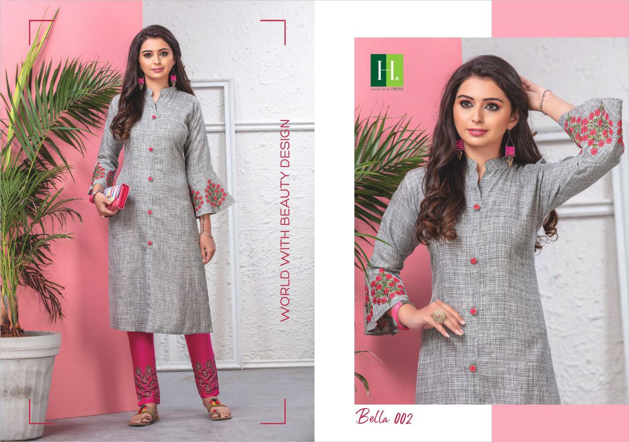 Hirwa Launching Bella Fancy Rayon With Embroidery Branded Kurti Trader