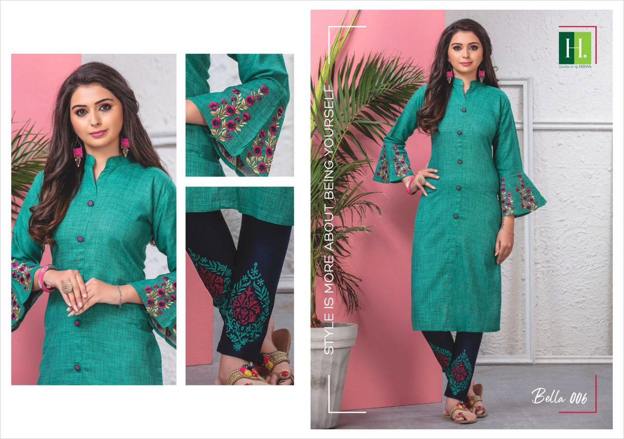 Hirwa Launching Bella Fancy Rayon With Embroidery Branded Kurti Trader