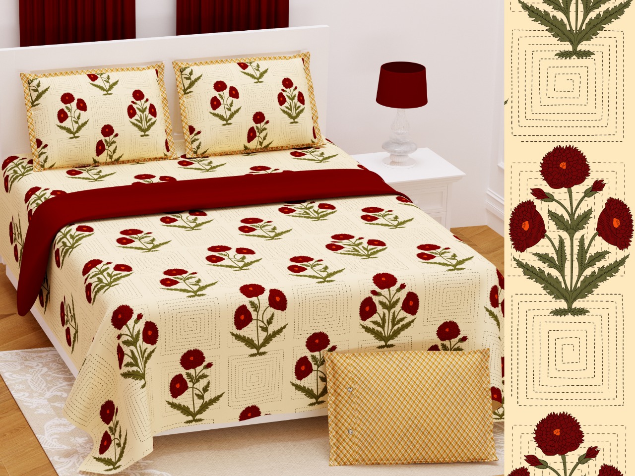 K4u Presents Jumboo King Size Cotton Exclusive Designer Bedsheet With Matching Pillow Cover
