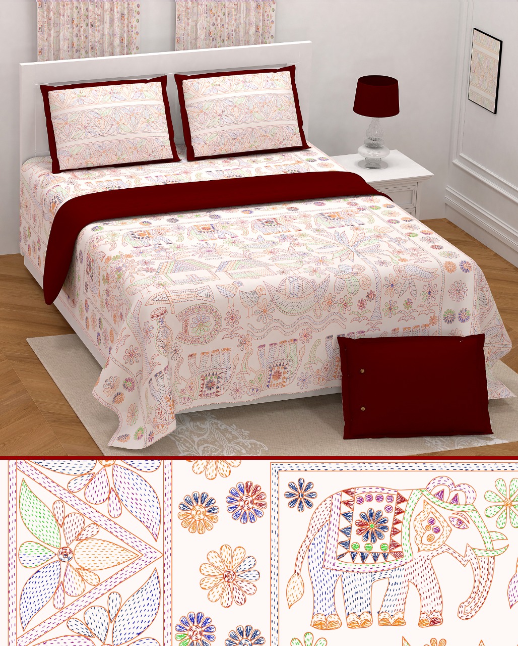 K4u Presents Jumboo King Size Cotton Exclusive Designer Bedsheet With Matching Pillow Cover