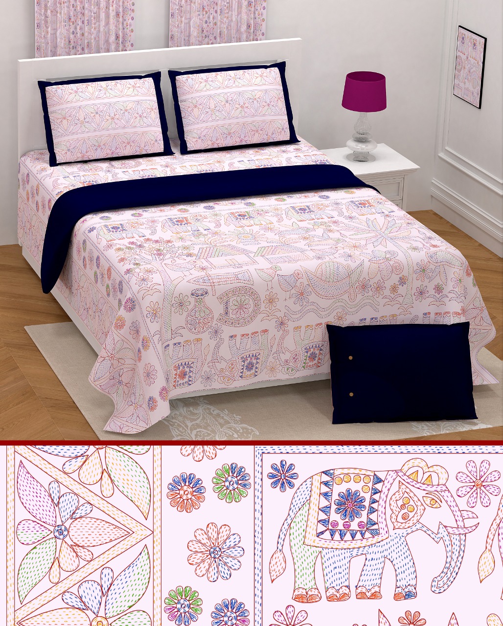K4u Presents Jumboo King Size Cotton Exclusive Designer Bedsheet With Matching Pillow Cover